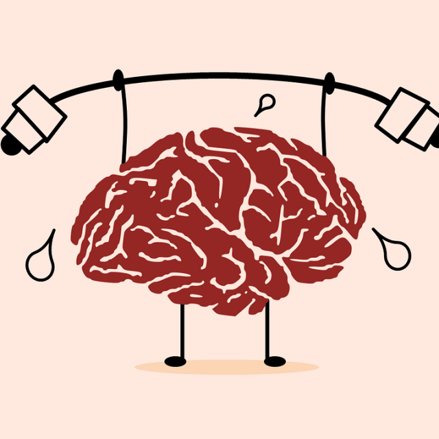 Anthropomorphic brain lifting weights as representation of "Mental Health"